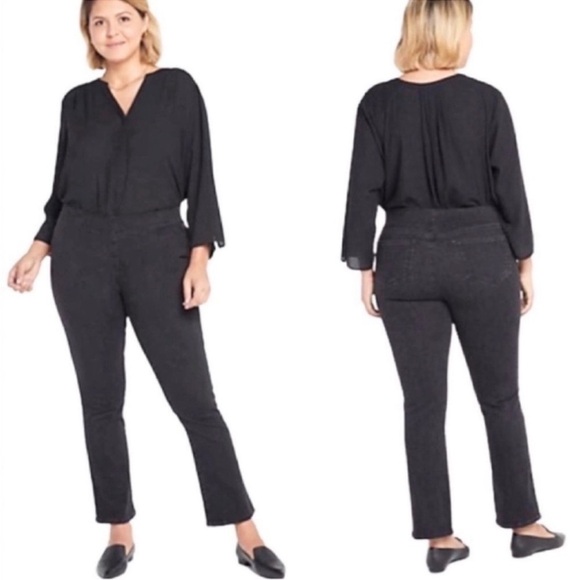 NYDJ Denim - NYDJ Jeans Tummy Control Trinity Pull On Waistband Black Slim Bootcut Size PL